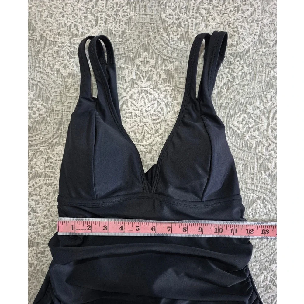 Cupshe Black Ruched One Piece Swimsuit V-Neck Tie Back Size L DAA12E3F005AA - Picture 4 of 10